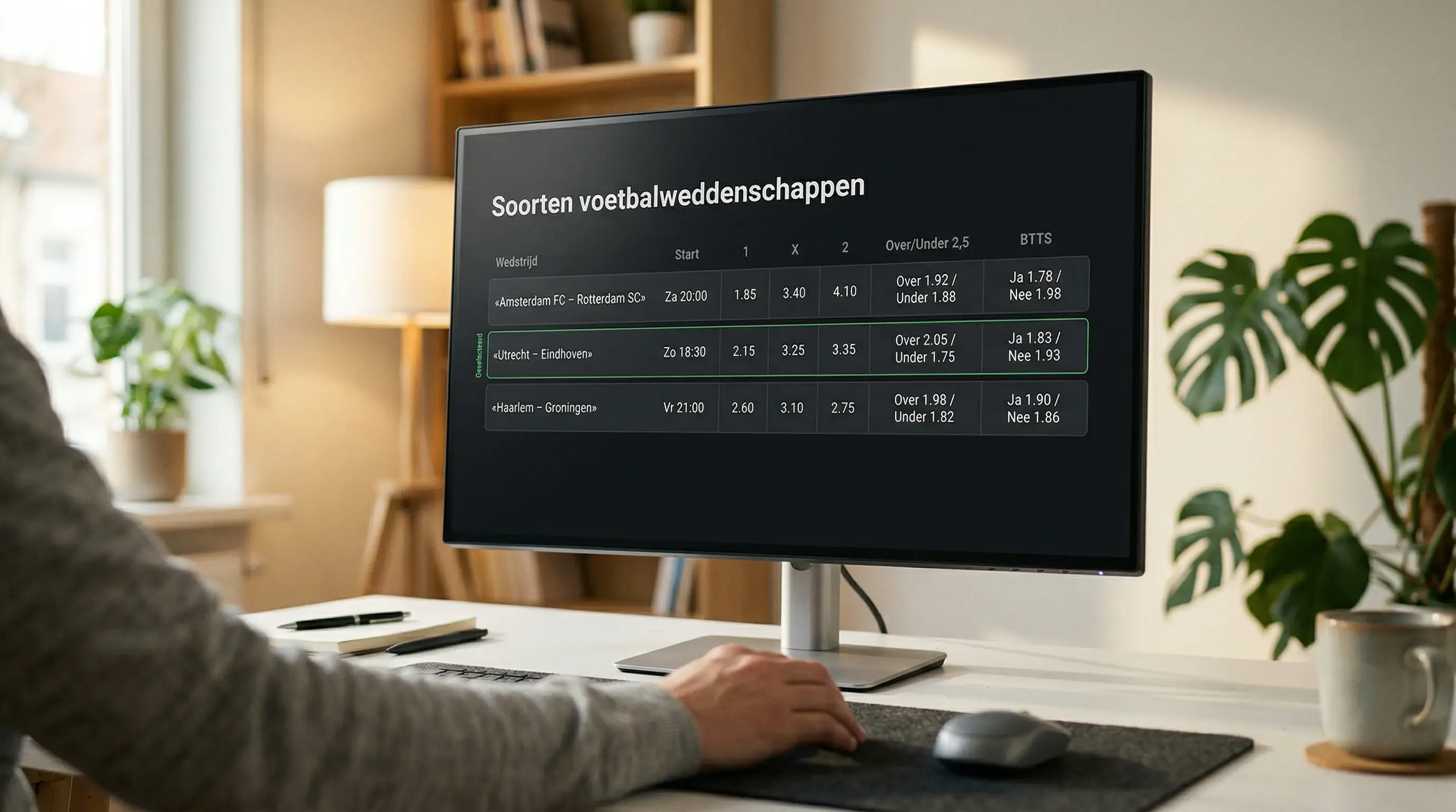 Digitaal scherm met verschillende voetbalwedmarkten en quoteringen bij een bookmaker